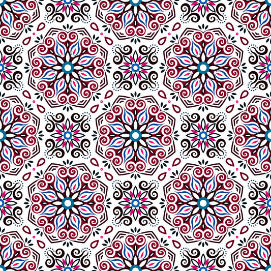 Red - Blue Mandala Fabric - 203i