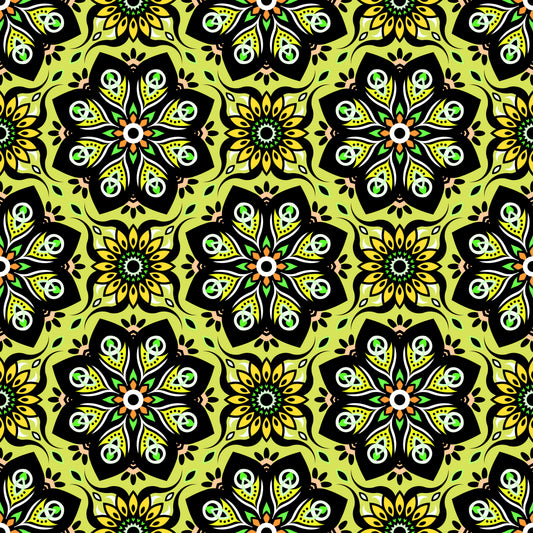 Yellow - Green - Orange Mandala Fabric - 236