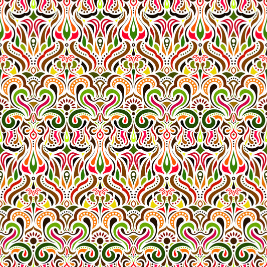 Green - Red - Orange Abstract Doodle Fabric 1012i