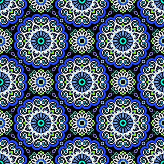 Blue - Green - Turquoise Mandala Fabric - 179