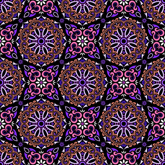 Orange - Purple - Pink Mandala Fabric - 166