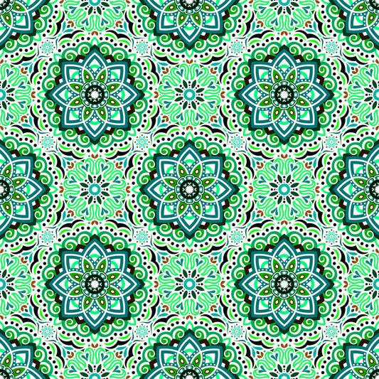Green - Turquoise - Brown Mandala Fabric 2009.3i