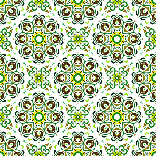 Green - Brown Mandala Fabric - 183i