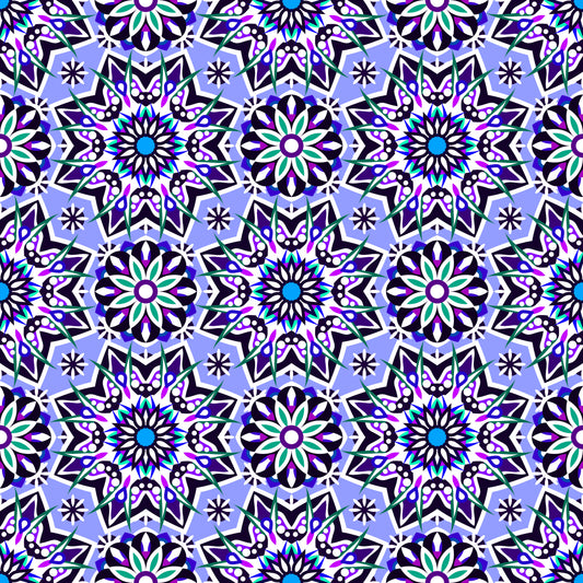 Blue - Purple - Turquoise Mandala Fabric - 122i