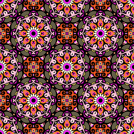 Orange - Pink - Yellow Mandala Fabric - 140