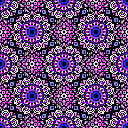 Purple -  Blue - Pink Mandala Fabric - 193