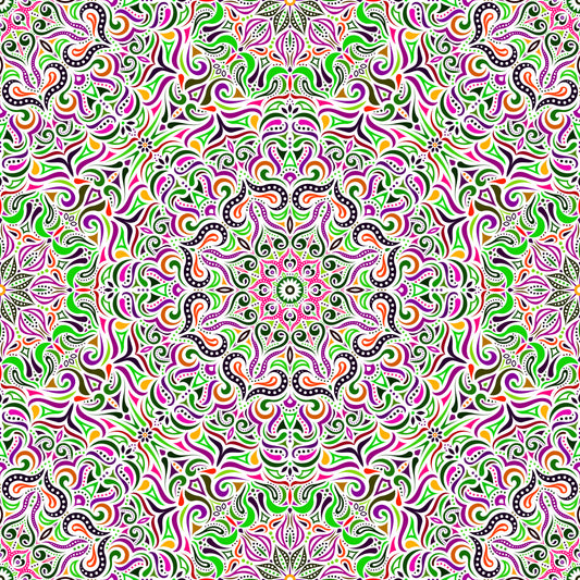 Green - Purple - Pink - Orange Mandala Fabric 2006.3i