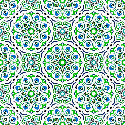 Green - Blue Mandala Fabric - 209i