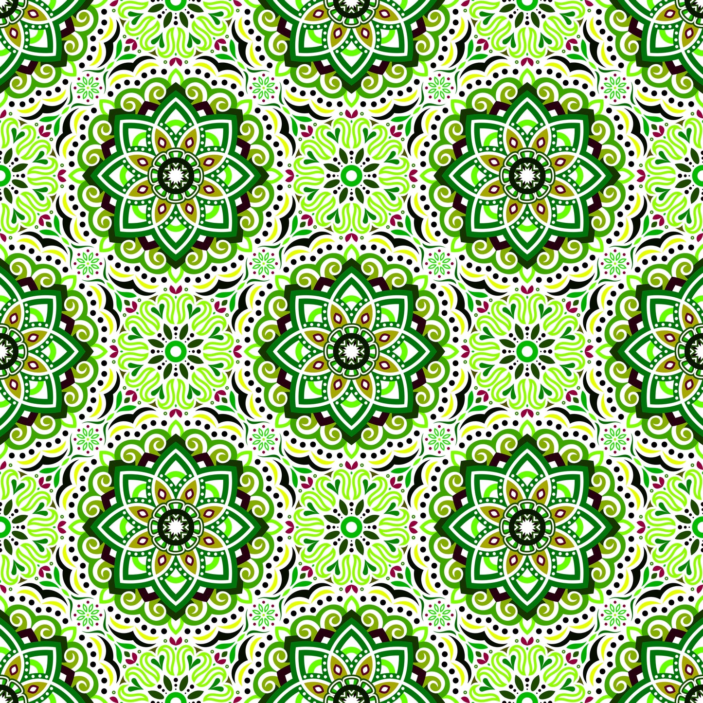 Green - Burgundy Mandala Fabric 2009.3i