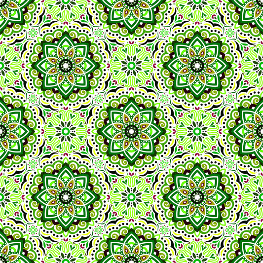 Green - Burgundy Mandala Fabric 2009.3i