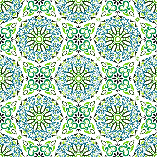 Green - Blue Mandala Fabric - 166i
