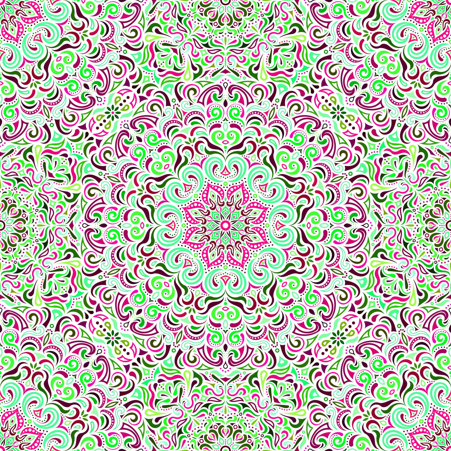 Green - Maroon - Pink Mandala Fabric 2007.1i