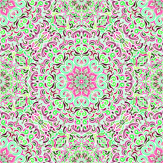 Green - Maroon - Pink Mandala Fabric 2007.1i