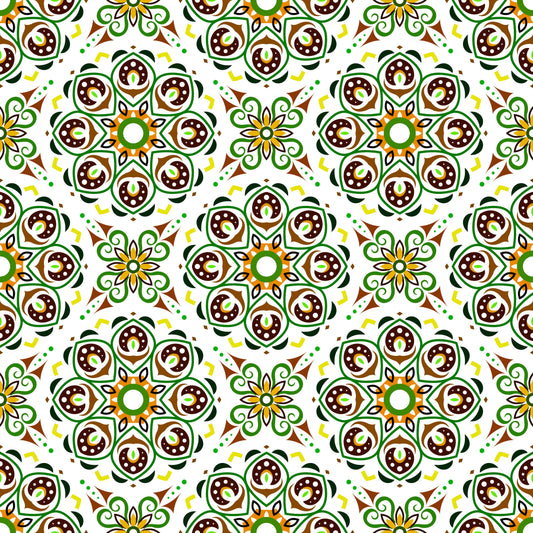 Green - Yellow - Brown Mandala Fabric - 183i