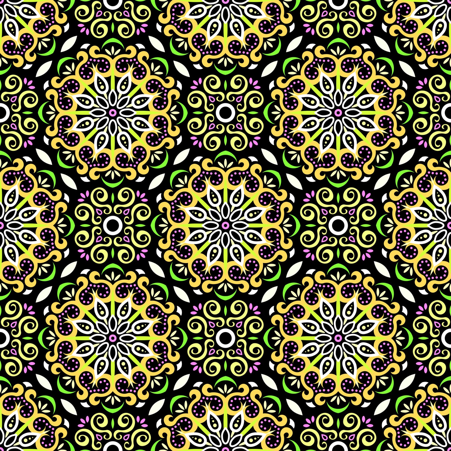 Yellow - Green - Pink Mandala Fabric - 165