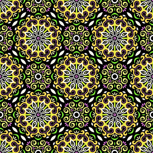 Yellow - Green - Pink Mandala Fabric - 165