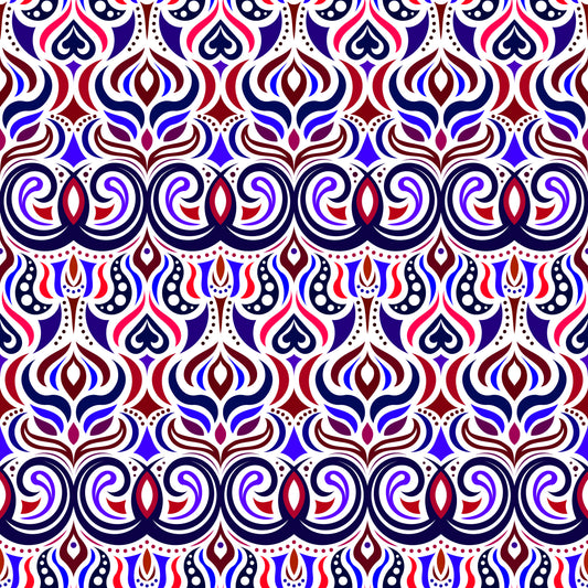 Red - Blue Abstract Doodle Fabric 1009.7i