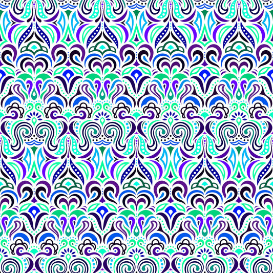 Turquoise - Purple - Blue Abstract Doodle Fabric 1008.3i