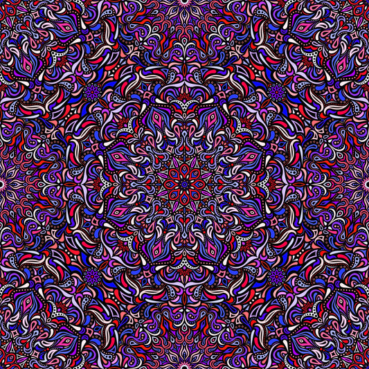 Red - Blue - Purple Mandala Fabric 2008.1