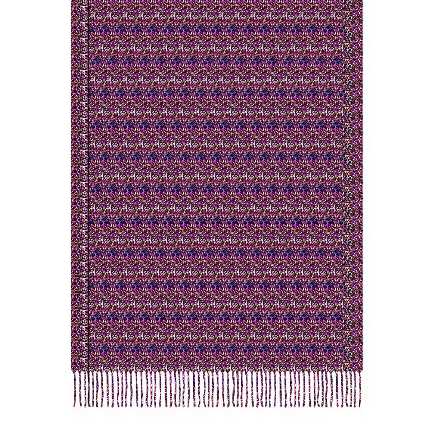 Orange - Purple - Pink Abstract Doodle Scarf with Tassels