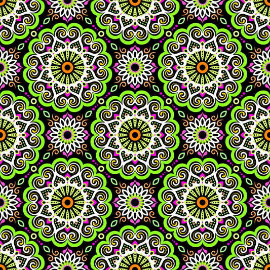 Green - Pink - Orange Mandala Fabric - 179