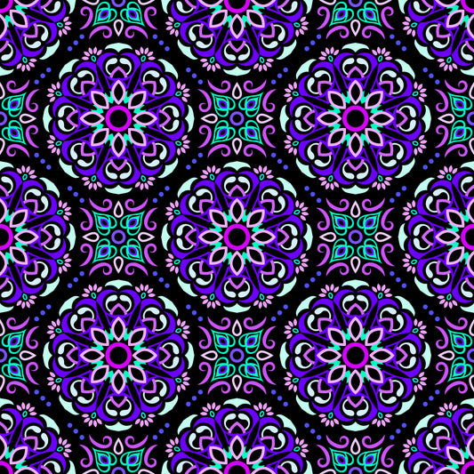 Purple - Turquoise Mandala Fabric - 160