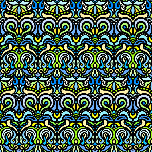 Green - Yellow - Green Abstract Doodle Fabric 1007