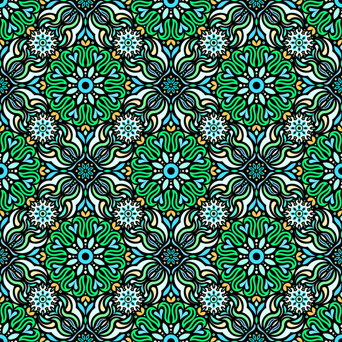 Turquoise - Green - Yellow Mandala Fabric 2009.2
