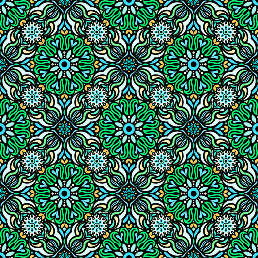 Turquoise - Green - Yellow Mandala Fabric 2009.2