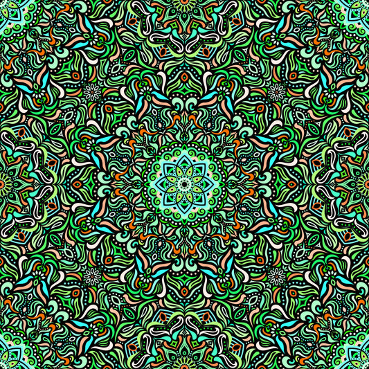 Orange - Green - Turquoise Mandala Fabric 2009.1
