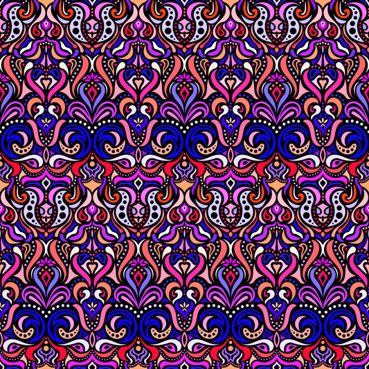 Blue - Purple - Pink Abstract Doodle Fabric 1011.4