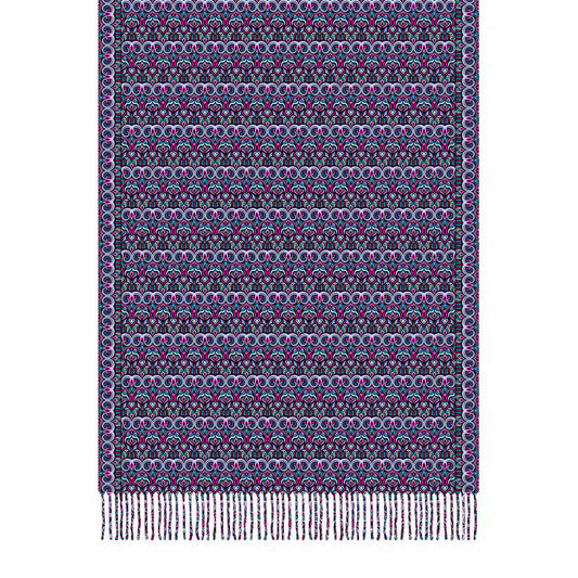 Pink - Blue Abstract Doodle Scarf with Tassels