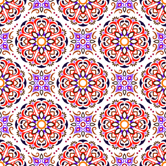 Red - Purple - Brown Mandala Fabric - 160i
