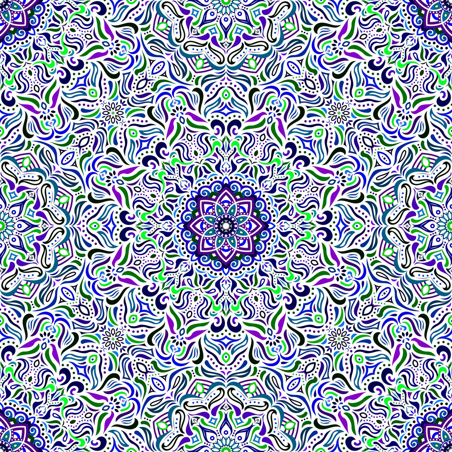 Blue - Green - Purple Mandala Fabric 2009.1i