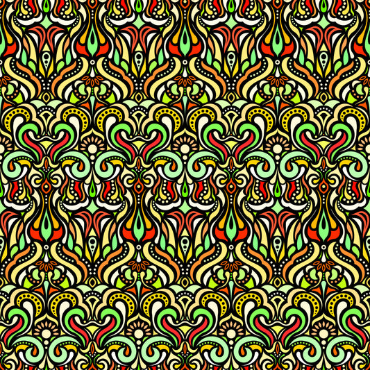 Green - Red - Yellow Abstract Doodle Fabric 1012