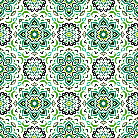 Green - Turquoise Mandala Fabric - 213i