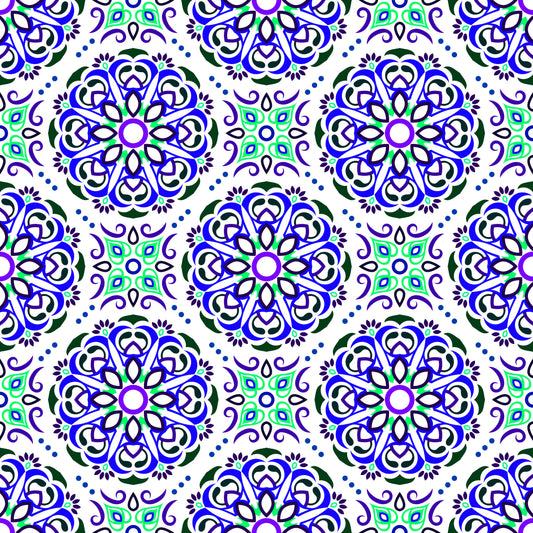 Blue - Turquoise - Purple Mandala Fabric - 160i