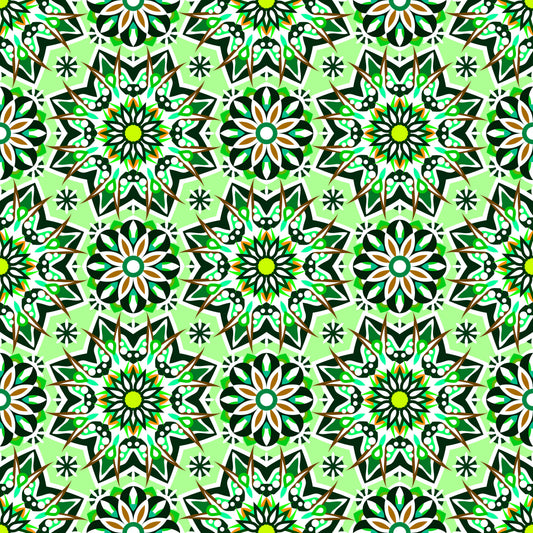 Green - Orange - Brown Mandala Fabric - 122i