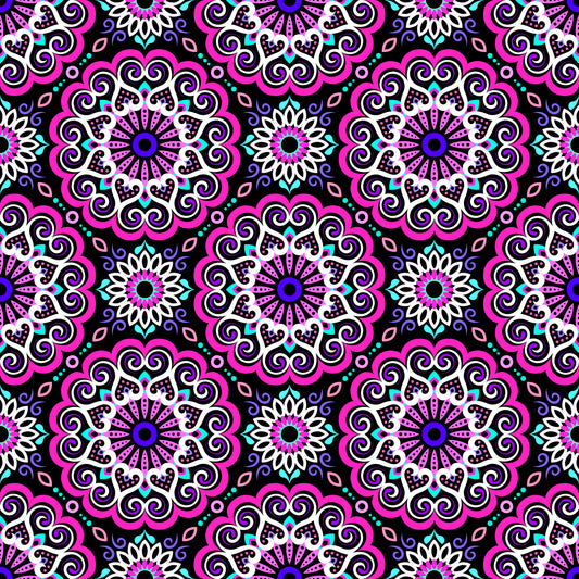 Pink - Purple - Turquoise Mandala Fabric - 179
