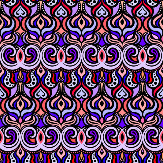 Red - Purple - Blue Abstract Doodle Fabric 1009.7