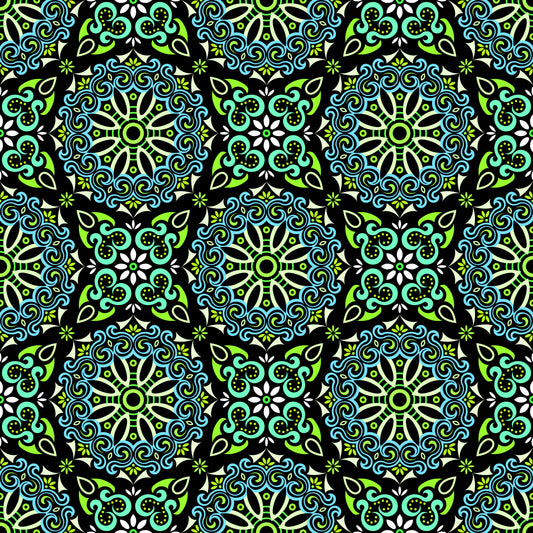 Turquoise - Blue - Green Mandala Fabric - 166