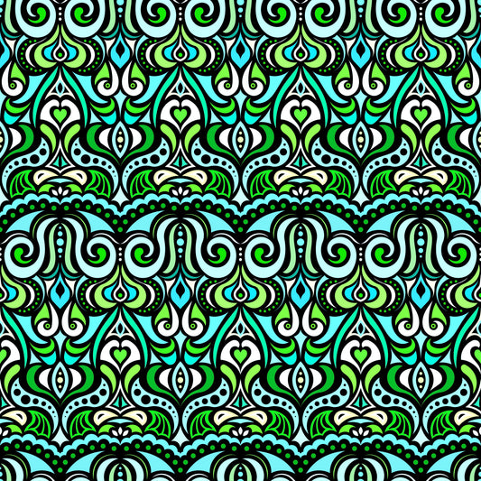 Turquoise - Green Abstract Doodle Fabric 1010.2
