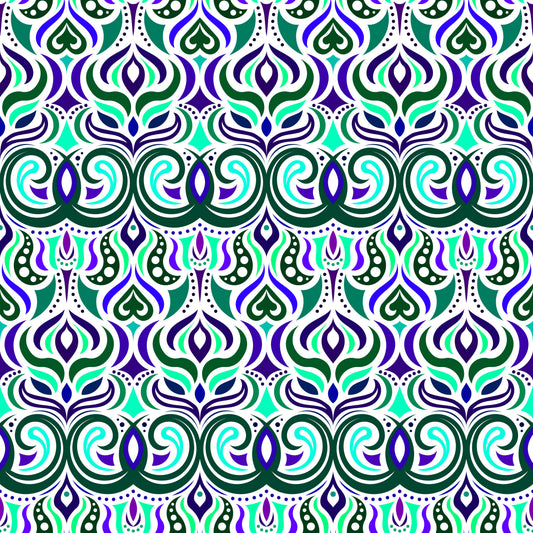 Turquoise - Blue - Purple Abstract Doodle Fabric 1009.7i