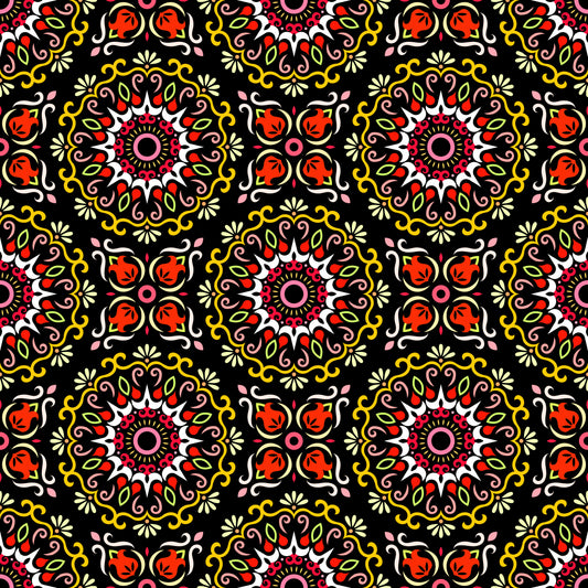 Yellow - Red Mandala Fabric - 174