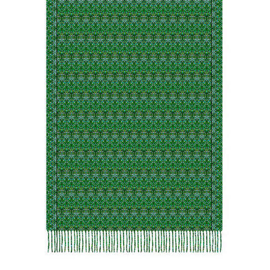 Green - Turquoise Abstract Doodle Scarf with Tassels