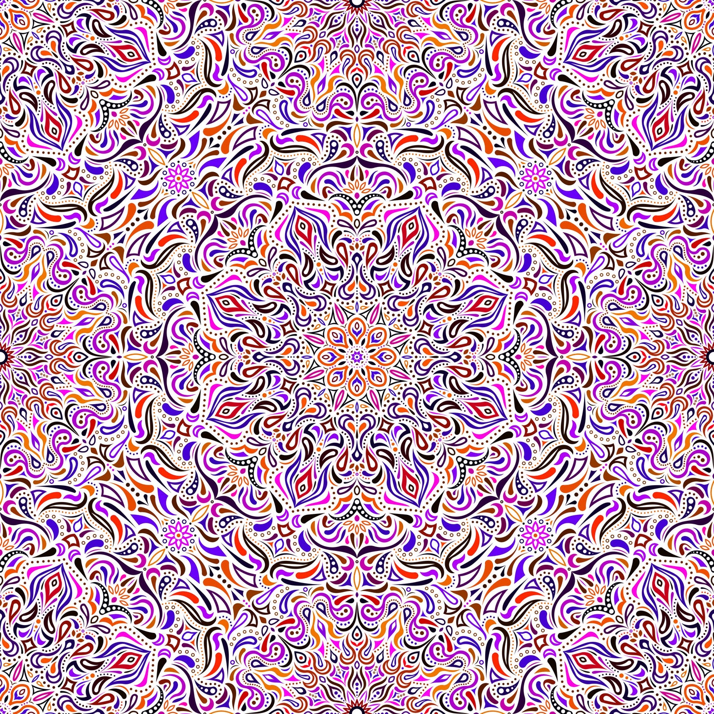 Purple - Orange - Pink Mandala Fabric 2008.1i
