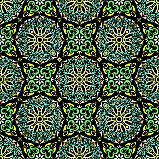 Turquoise - Yellow - Green Mandala Fabric - 166