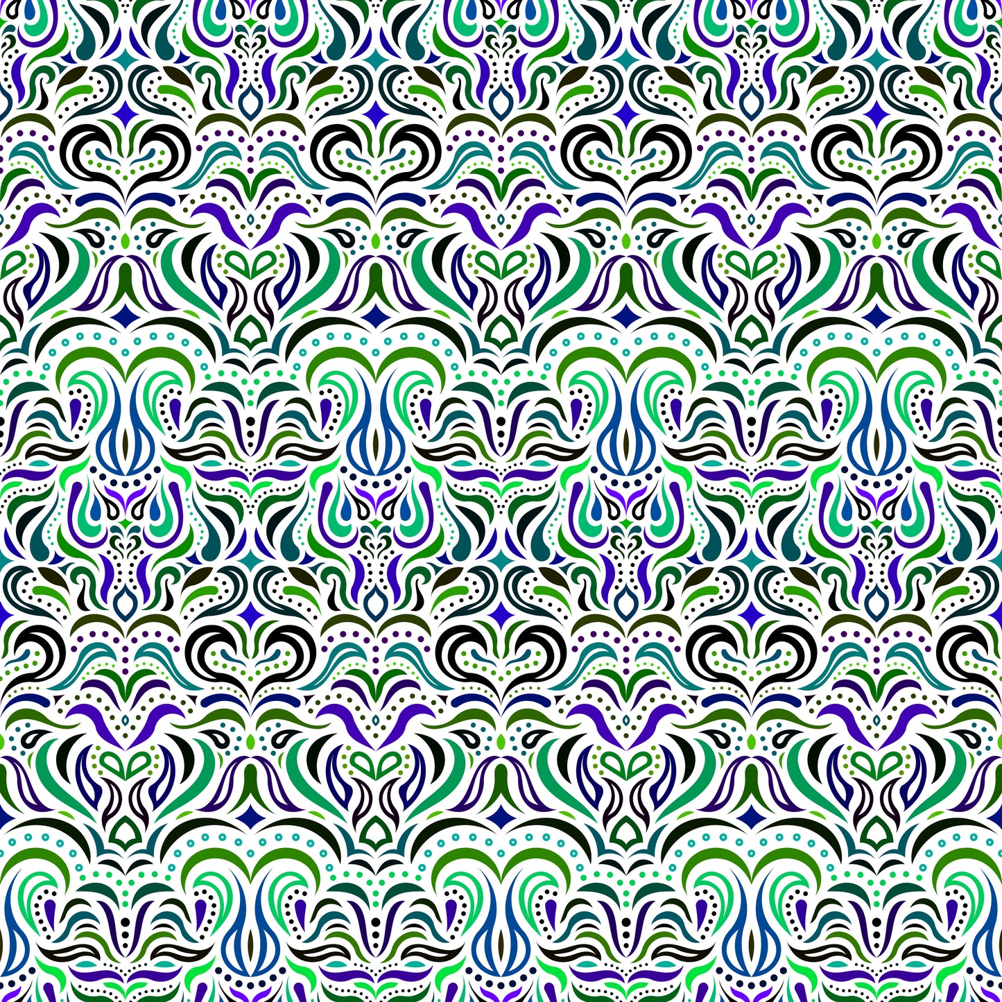 Turquoise - Green - Blue Abstract Doodle Fabric 1013.2i