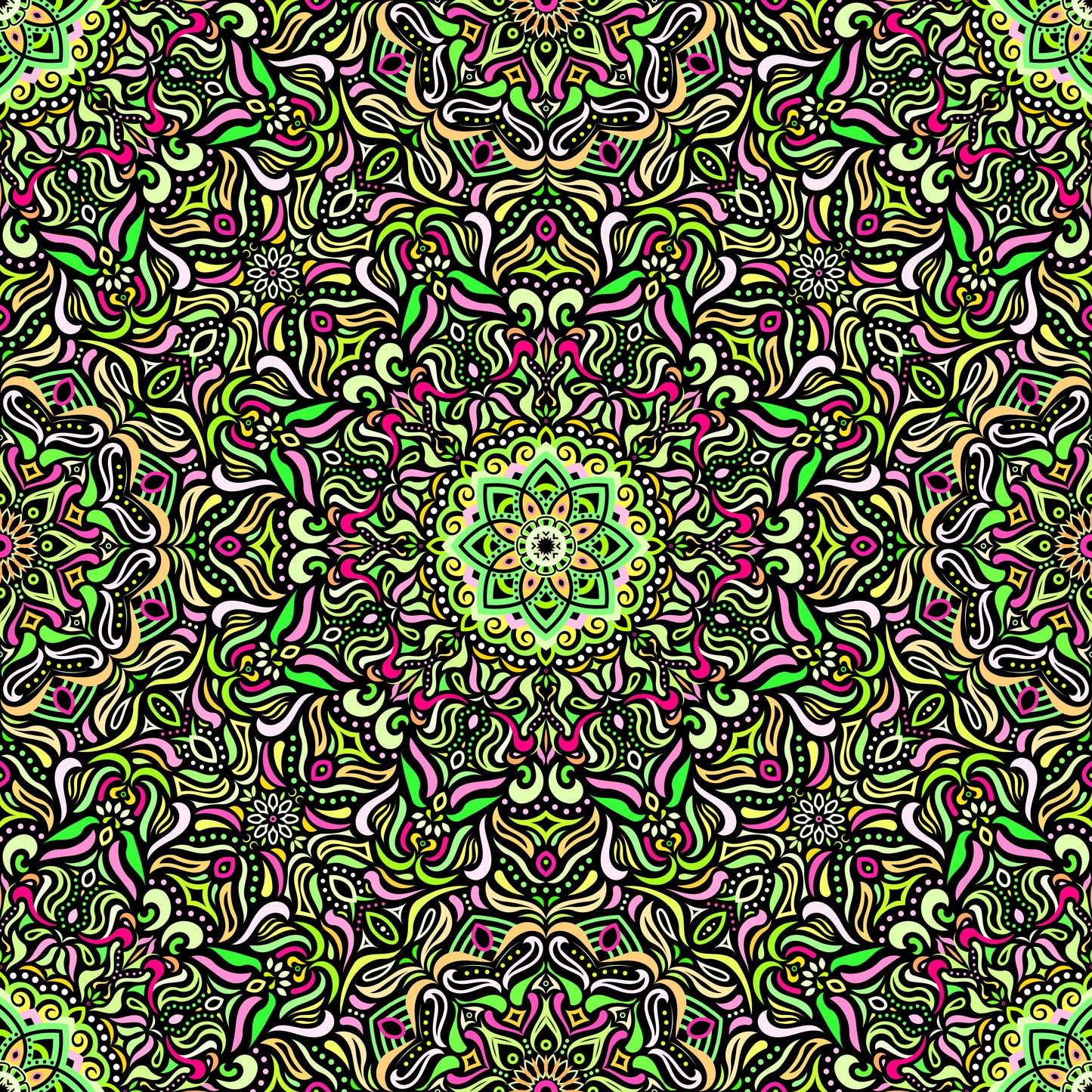 Green - Pink - Yellow Mandala Fabric 2009.1