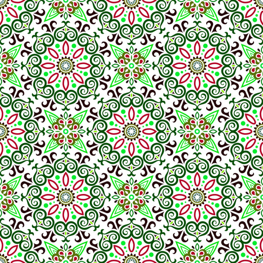 Green - Red Mandala Fabric - 138i